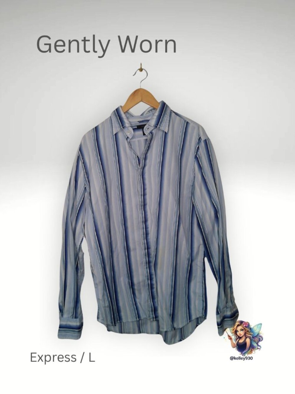 Express Men’s Dress Shirt Large Blue Striped Modern Fit Button Down Long Sleeve